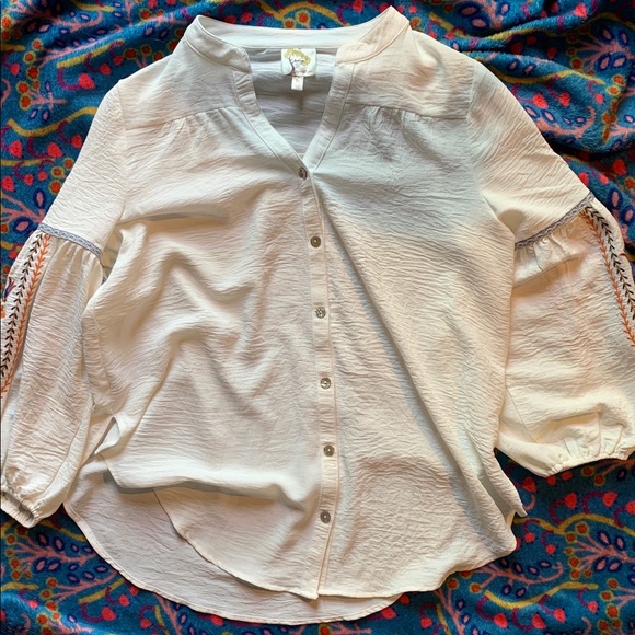 Anthropologie Fig and Flower Cream Blouse with Embroidery - Picture 5 of 5